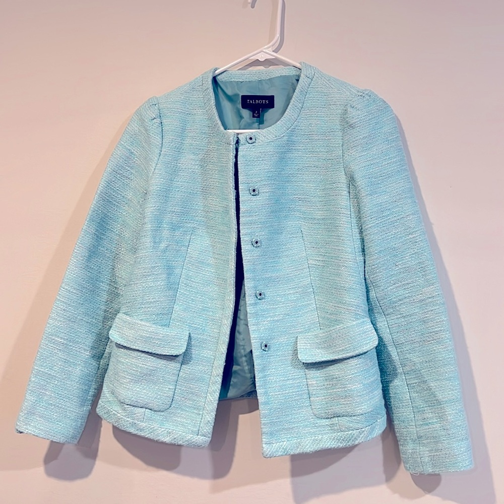 Talbots Turquoise Blue Tweed Jacket Blazer size 2